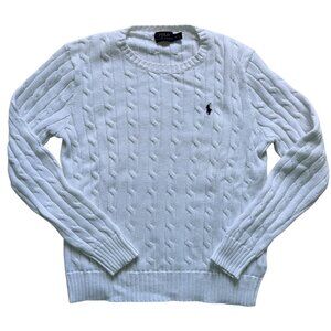 RALPH LAUREN | White Cable Knit Crew Neck Sweater Sz M